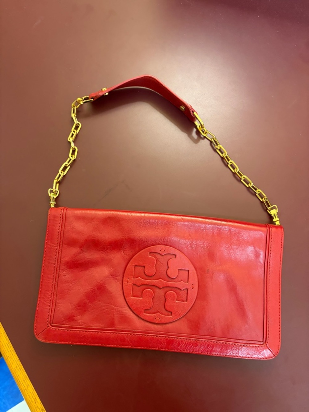 Tory Burch Red Leather Chain-Handle Shoulder Clutch